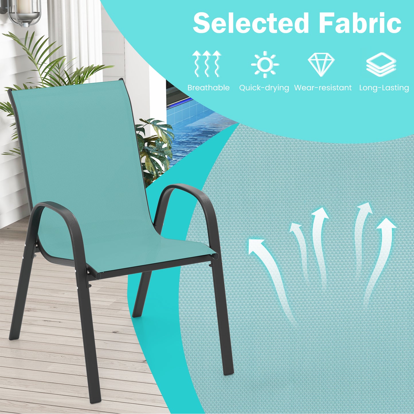 Stackable Patio Dining Chairs Set of 4 with Armrests
