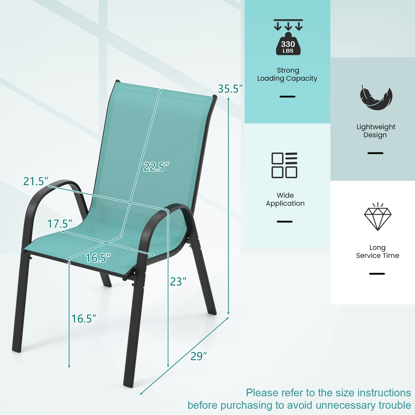 Stackable Patio Dining Chairs Set of 4 with Armrests