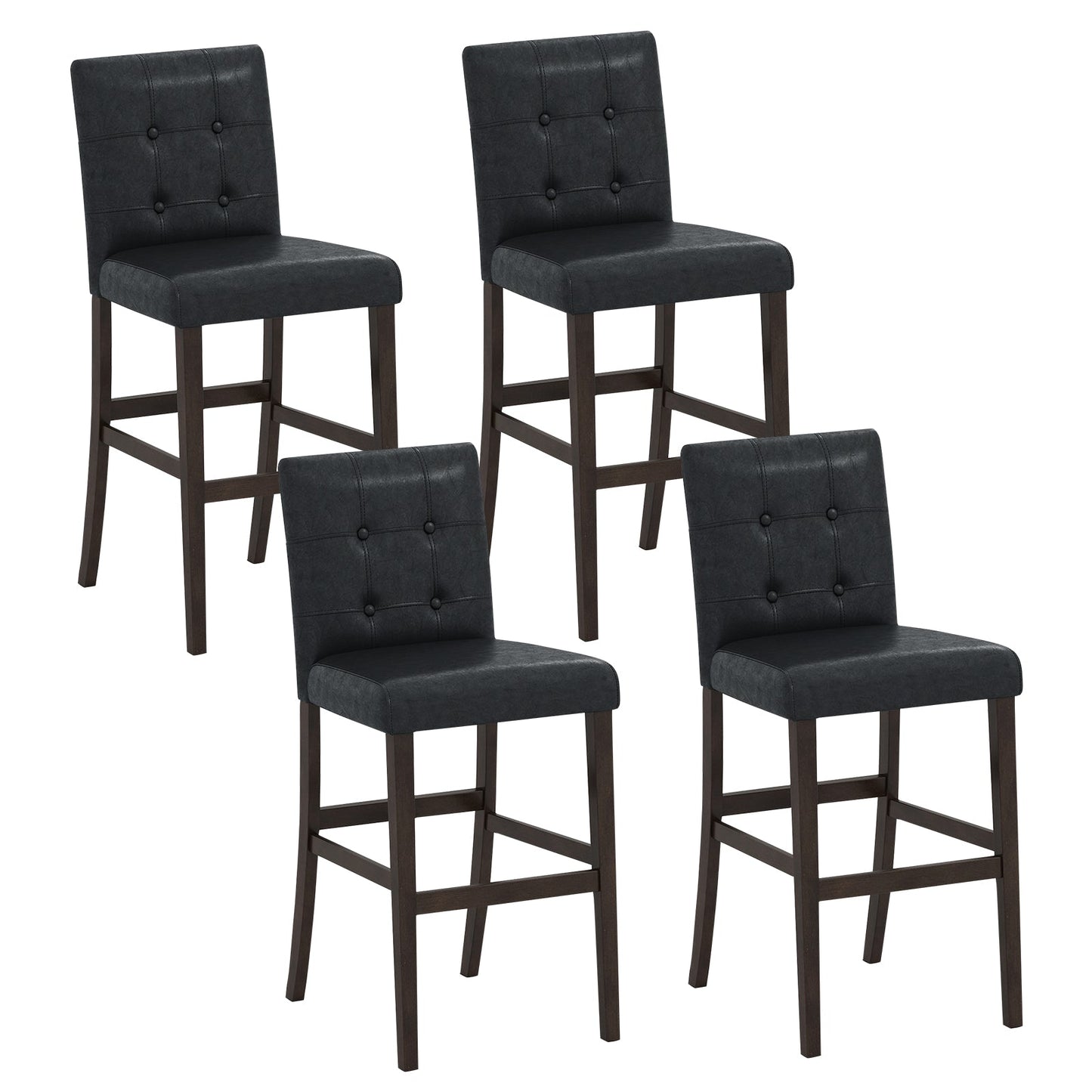 Set of 4 PVC Dining Leather Bar Stools with Solid Wood Legs
