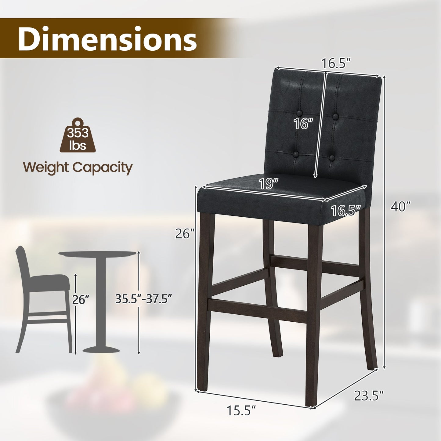 Set of 4 PVC Dining Leather Bar Stools with Solid Wood Legs