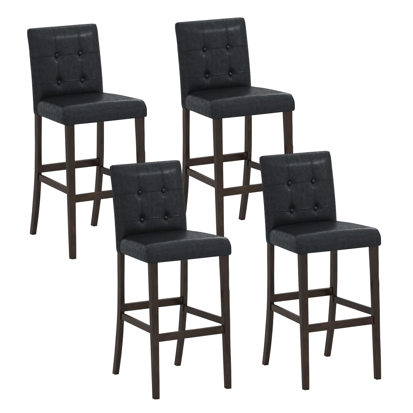Set of 4 PVC Dining Leather Bar Stools with Solid Wood Legs