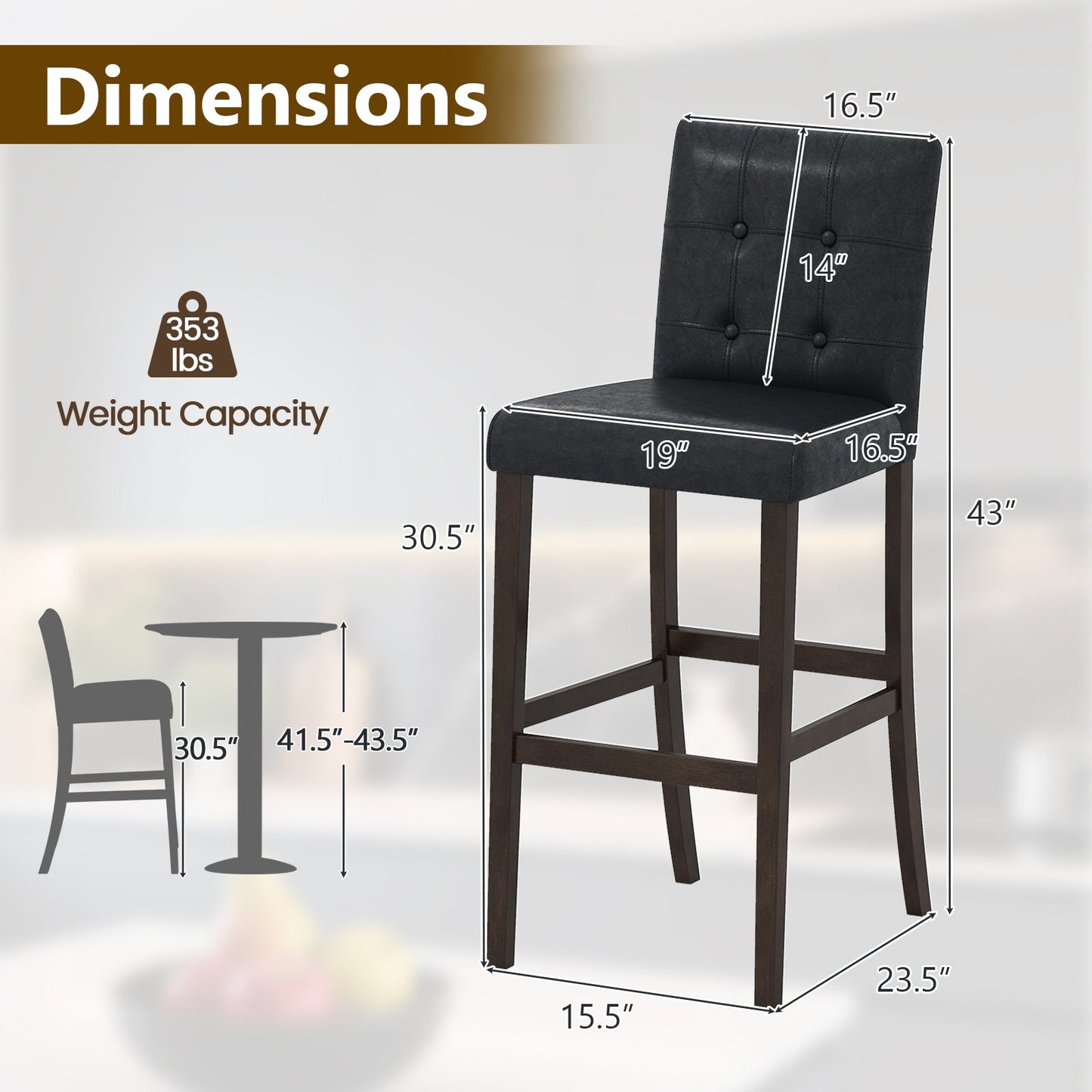 Set of 4 PVC Dining Leather Bar Stools with Solid Wood Legs