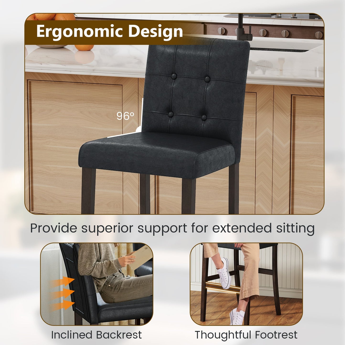 Set of 4 PVC Dining Leather Bar Stools with Solid Wood Legs