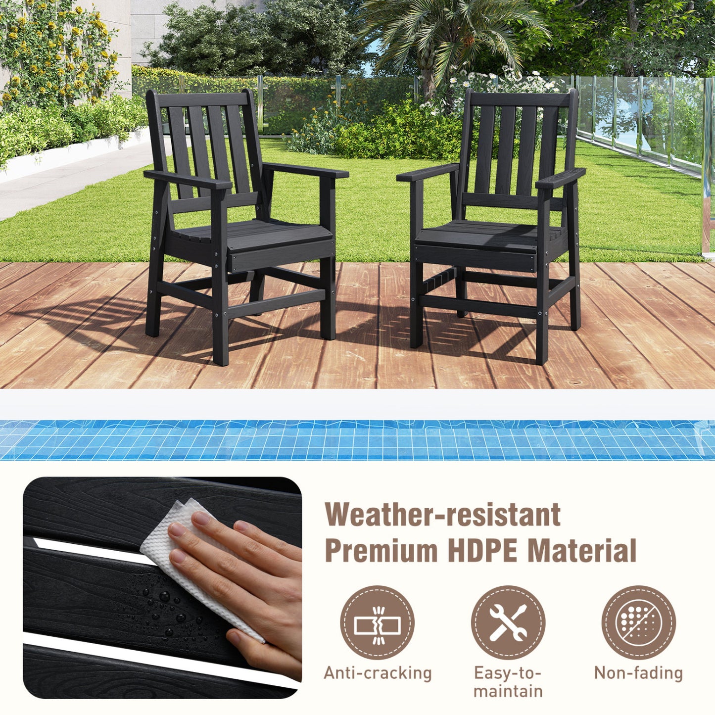 Patio Dining Chairs Set of 4 with Wide Armrests