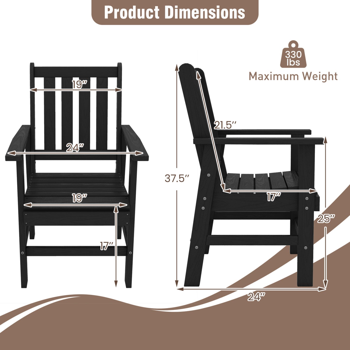 Patio Dining Chairs Set of 4 with Wide Armrests