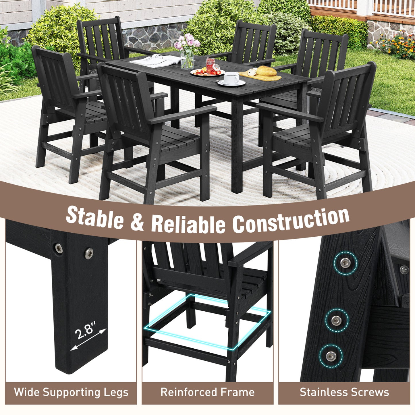 Patio Dining Chairs Set of 4 with Wide Armrests