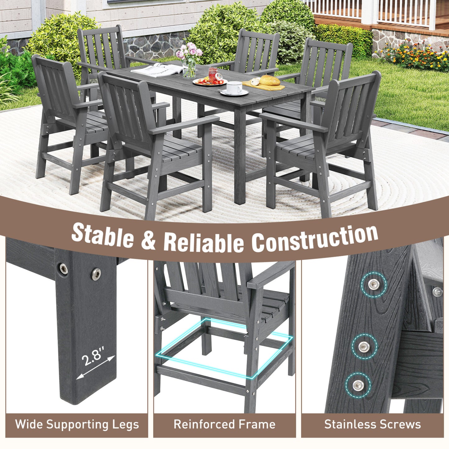 Patio Dining Chairs Set of 4 with Wide Armrests