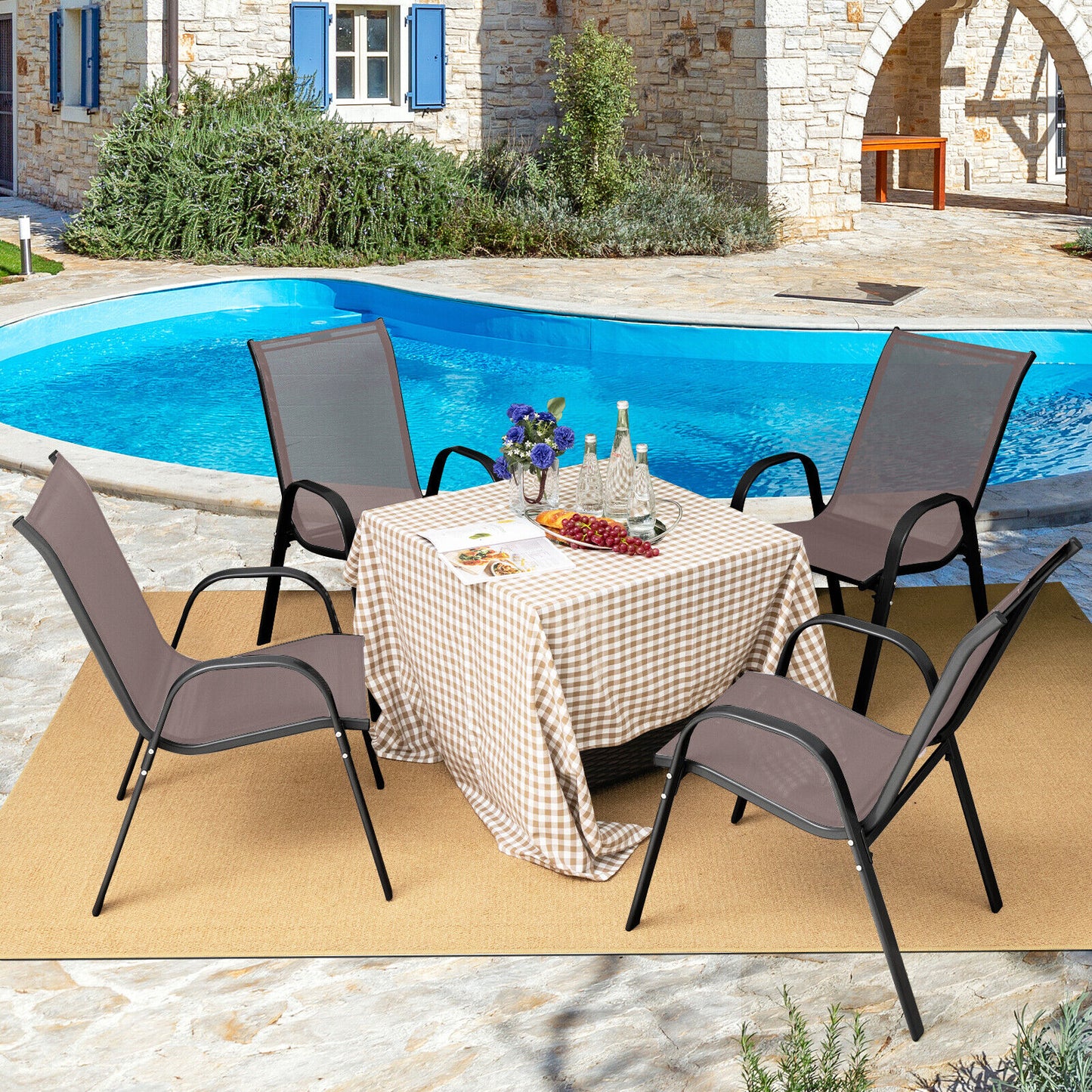 Stackable Patio Dining Chairs Set of 4 with Armrests