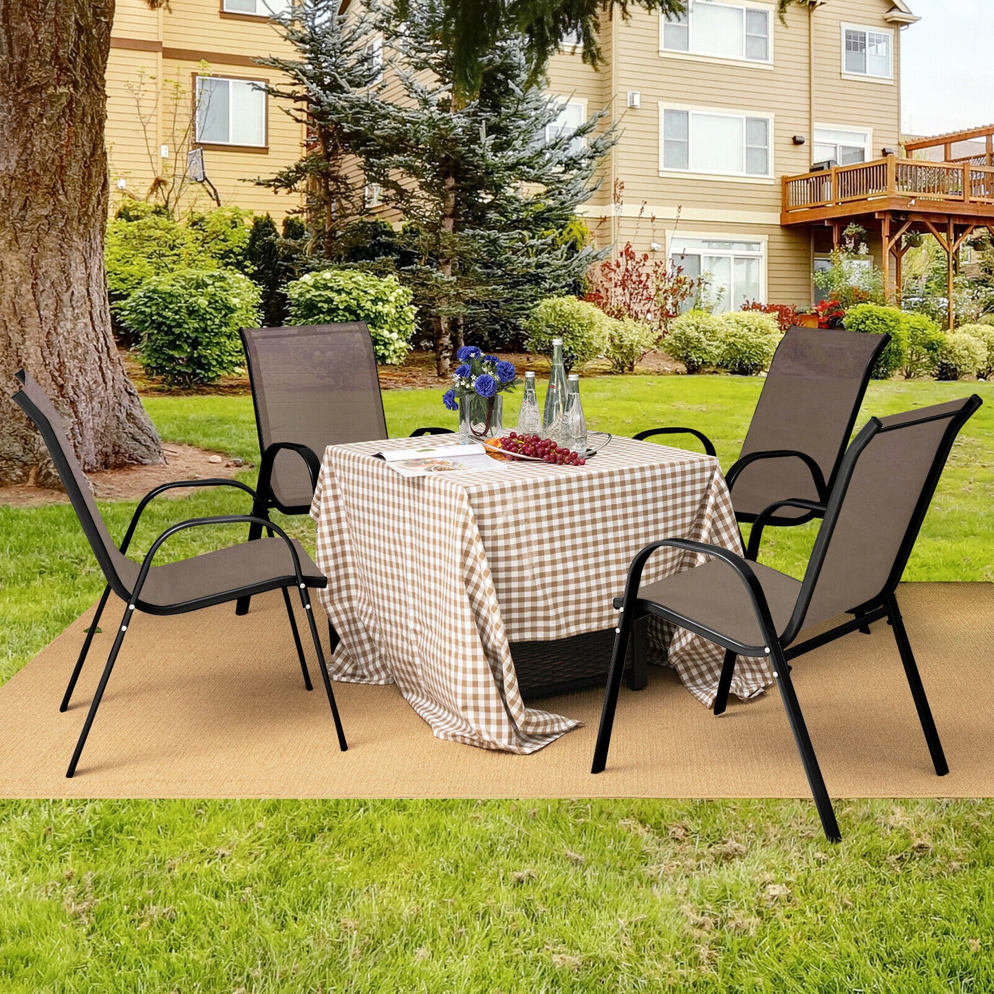 Stackable Patio Dining Chairs Set of 4 with Armrests