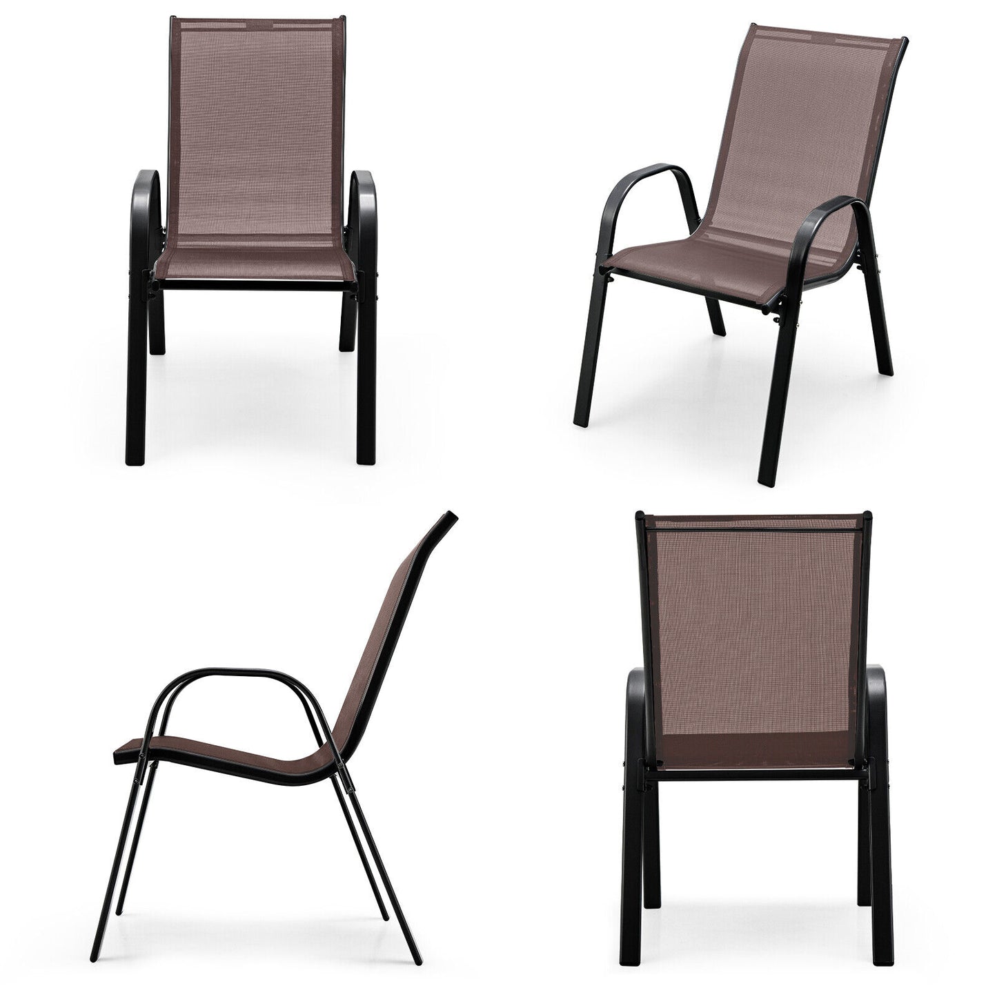 Stackable Patio Dining Chairs Set of 4 with Armrests