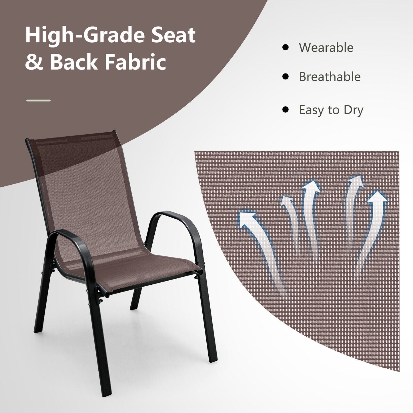 Stackable Patio Dining Chairs Set of 4 with Armrests