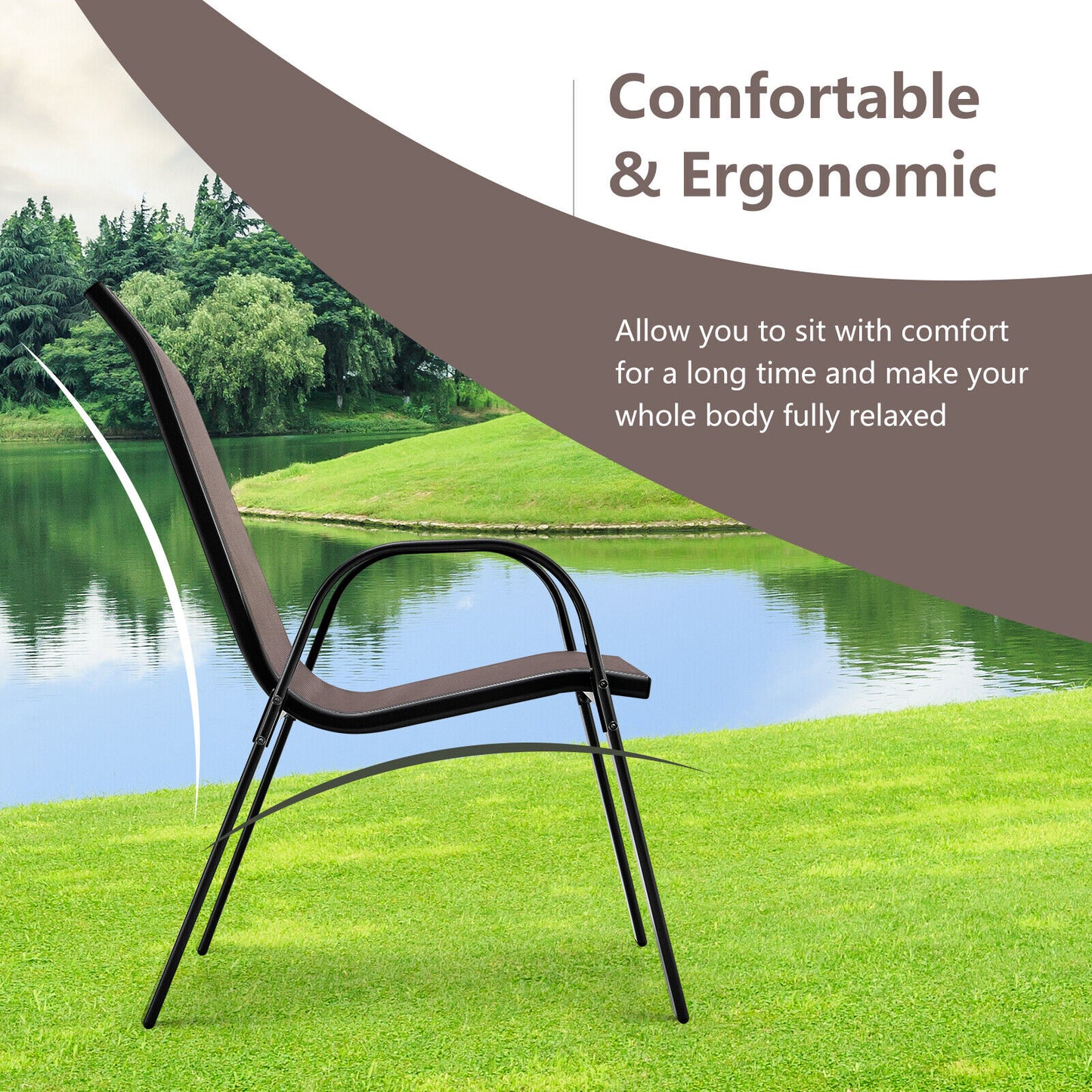 Stackable Patio Dining Chairs Set of 4 with Armrests
