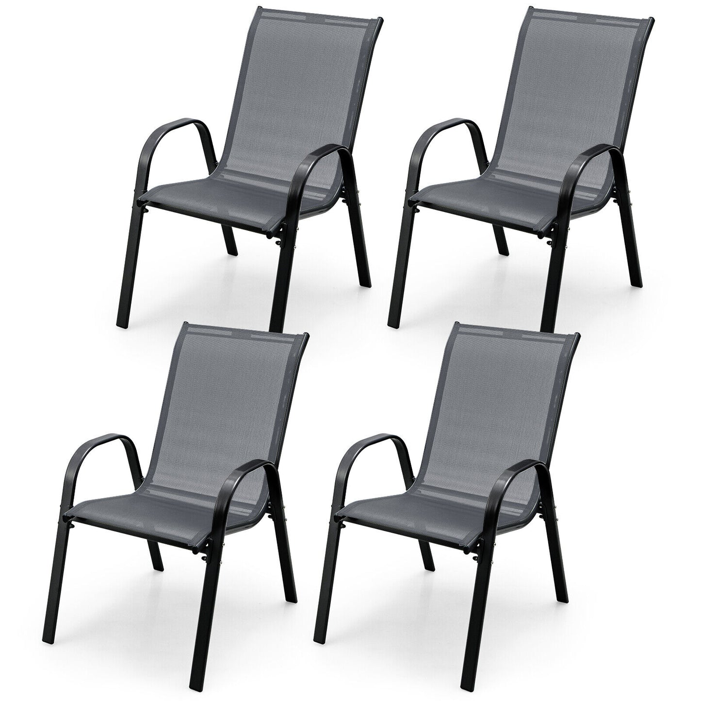 Stackable Patio Dining Chairs Set of 4 with Armrests