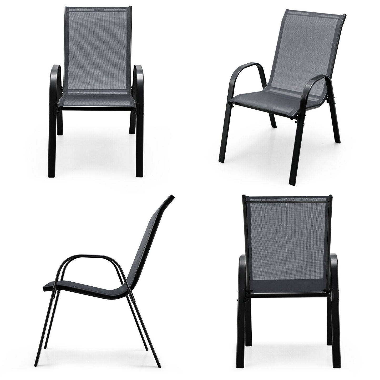 Stackable Patio Dining Chairs Set of 4 with Armrests