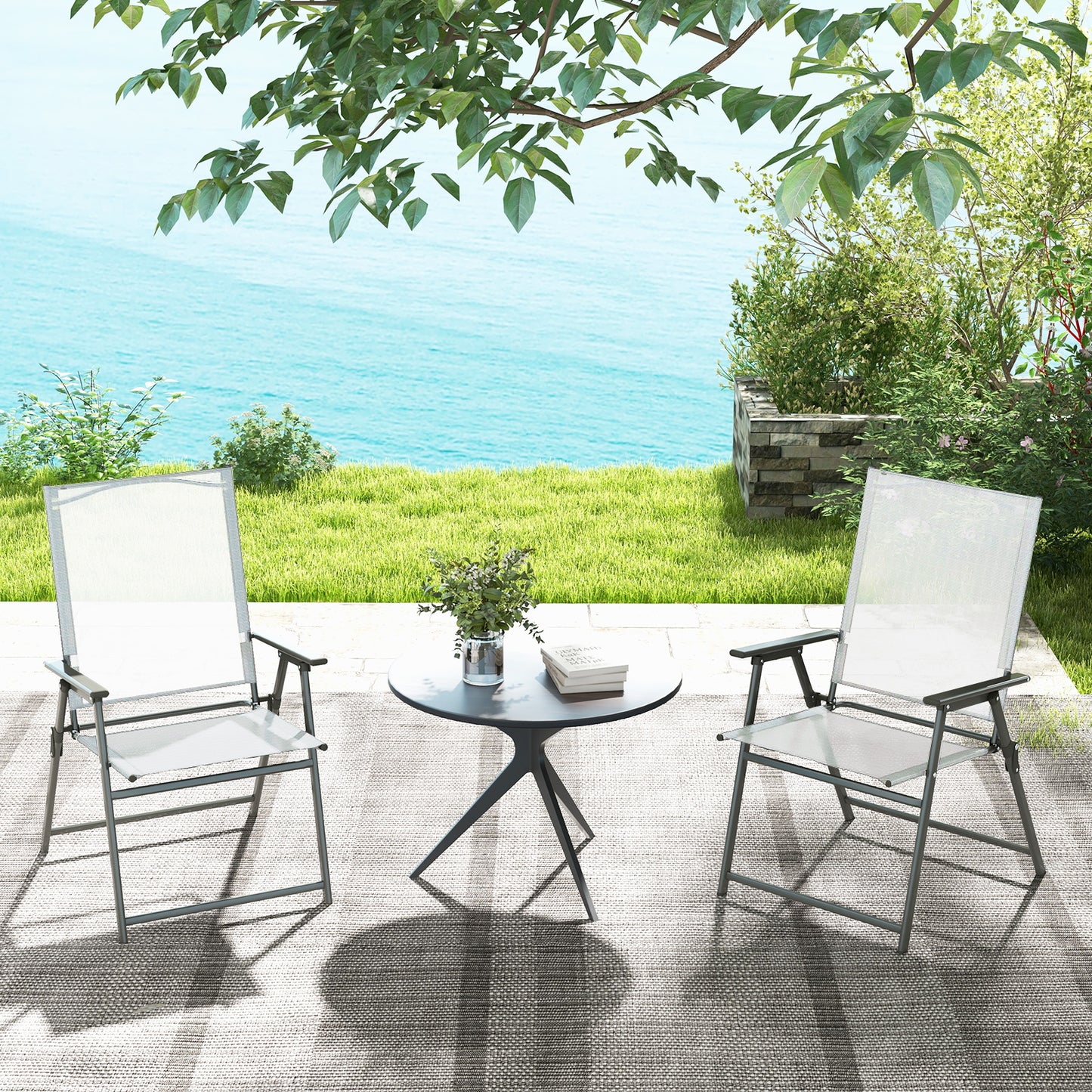 Folding Patio Chairs Set of 4 with Metal Frame