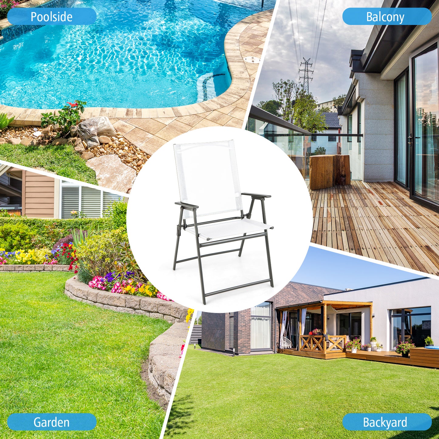 Folding Patio Chairs Set of 4 with Metal Frame