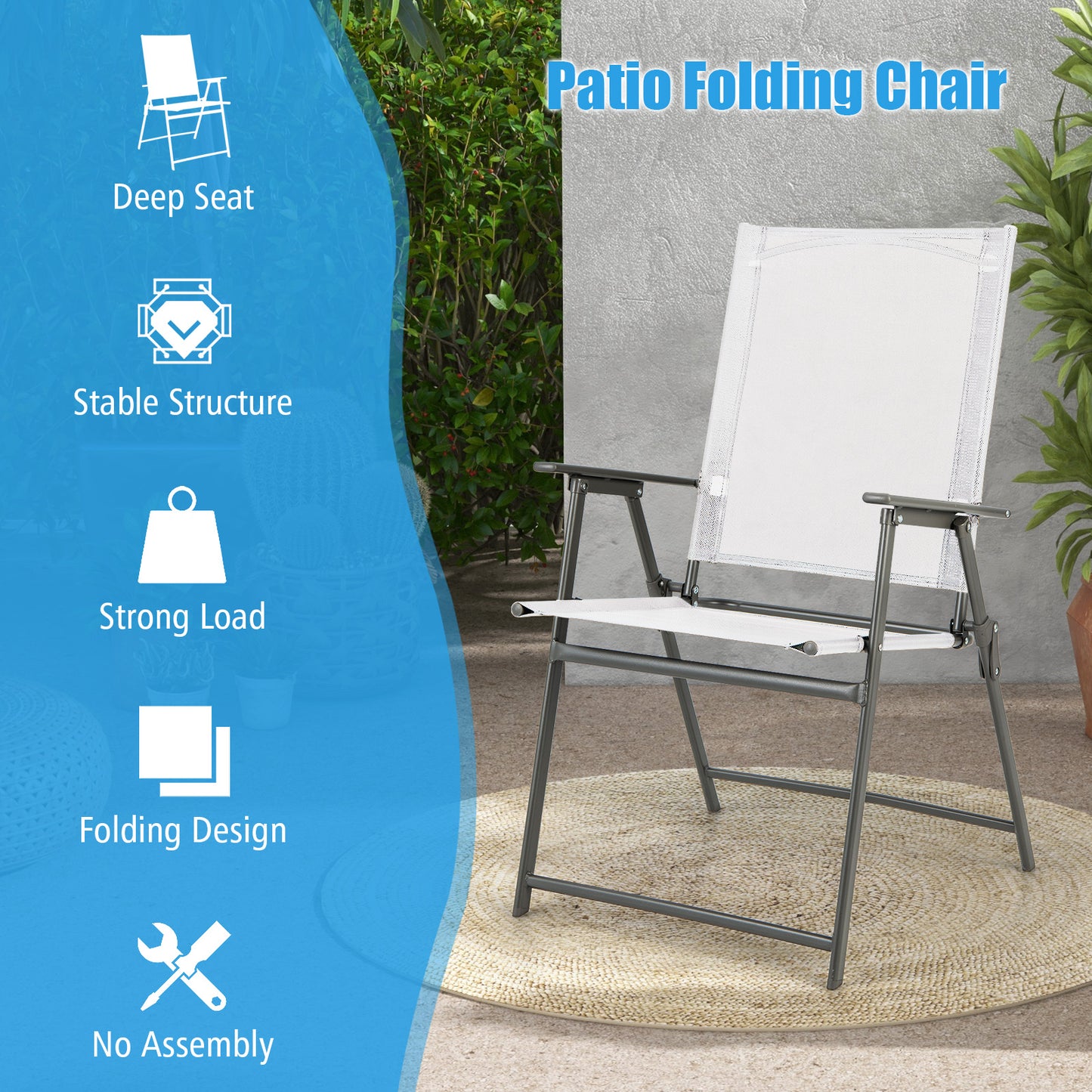 Folding Patio Chairs Set of 4 with Metal Frame