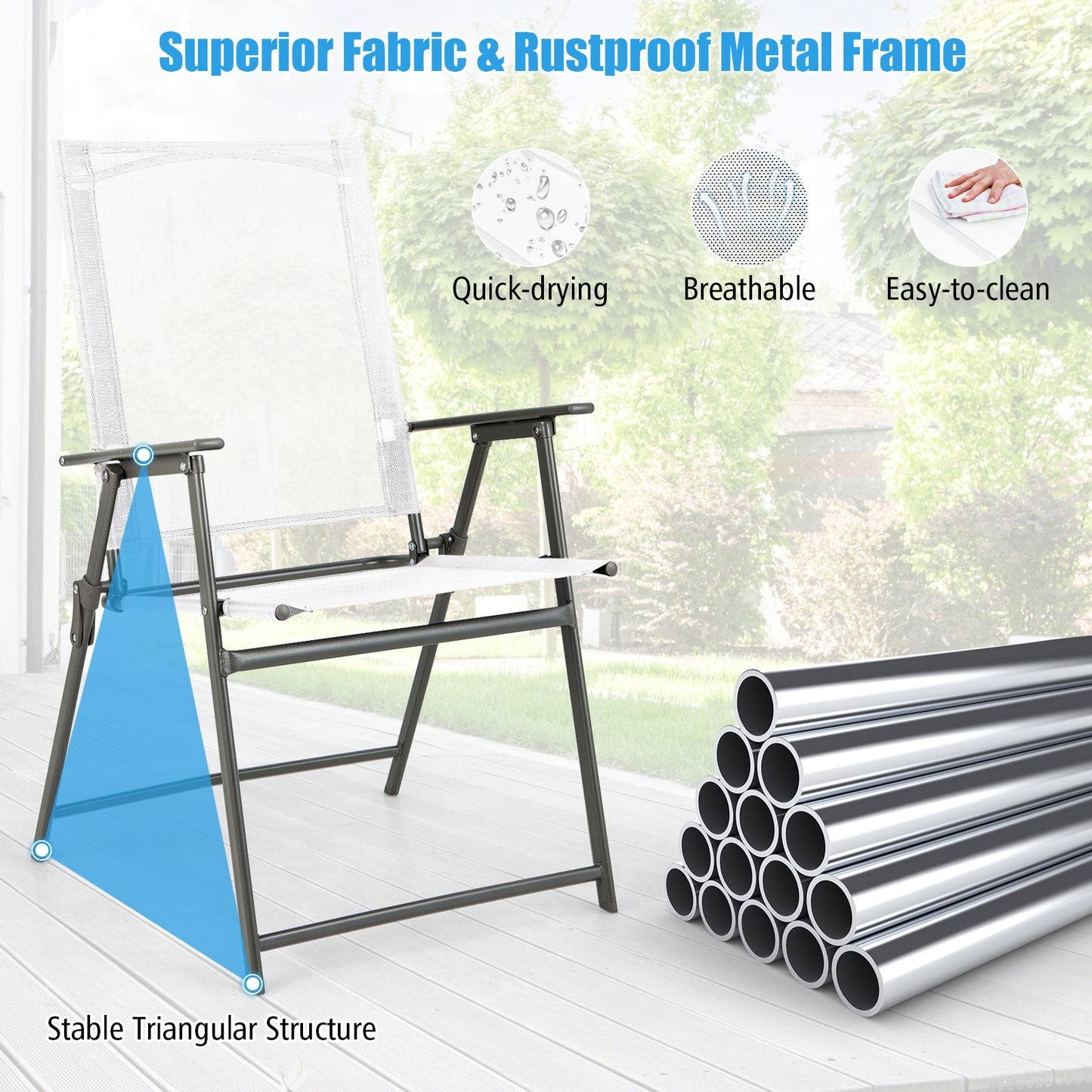 Folding Patio Chairs Set of 4 with Metal Frame