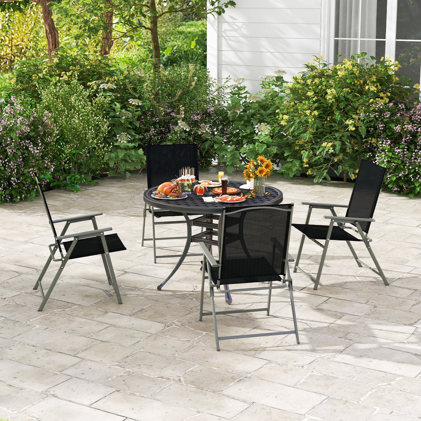 Folding Patio Chairs Set of 4 with Metal Frame