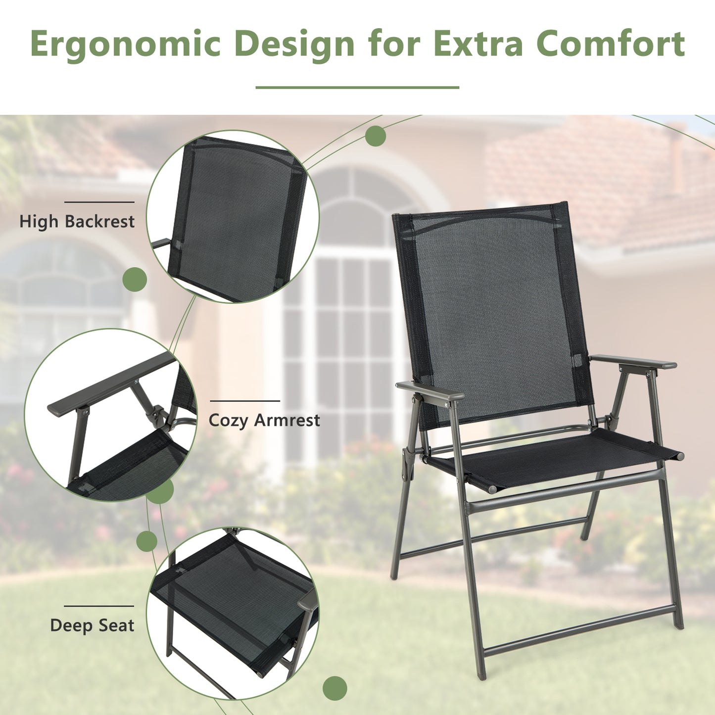 Folding Patio Chairs Set of 4 with Metal Frame