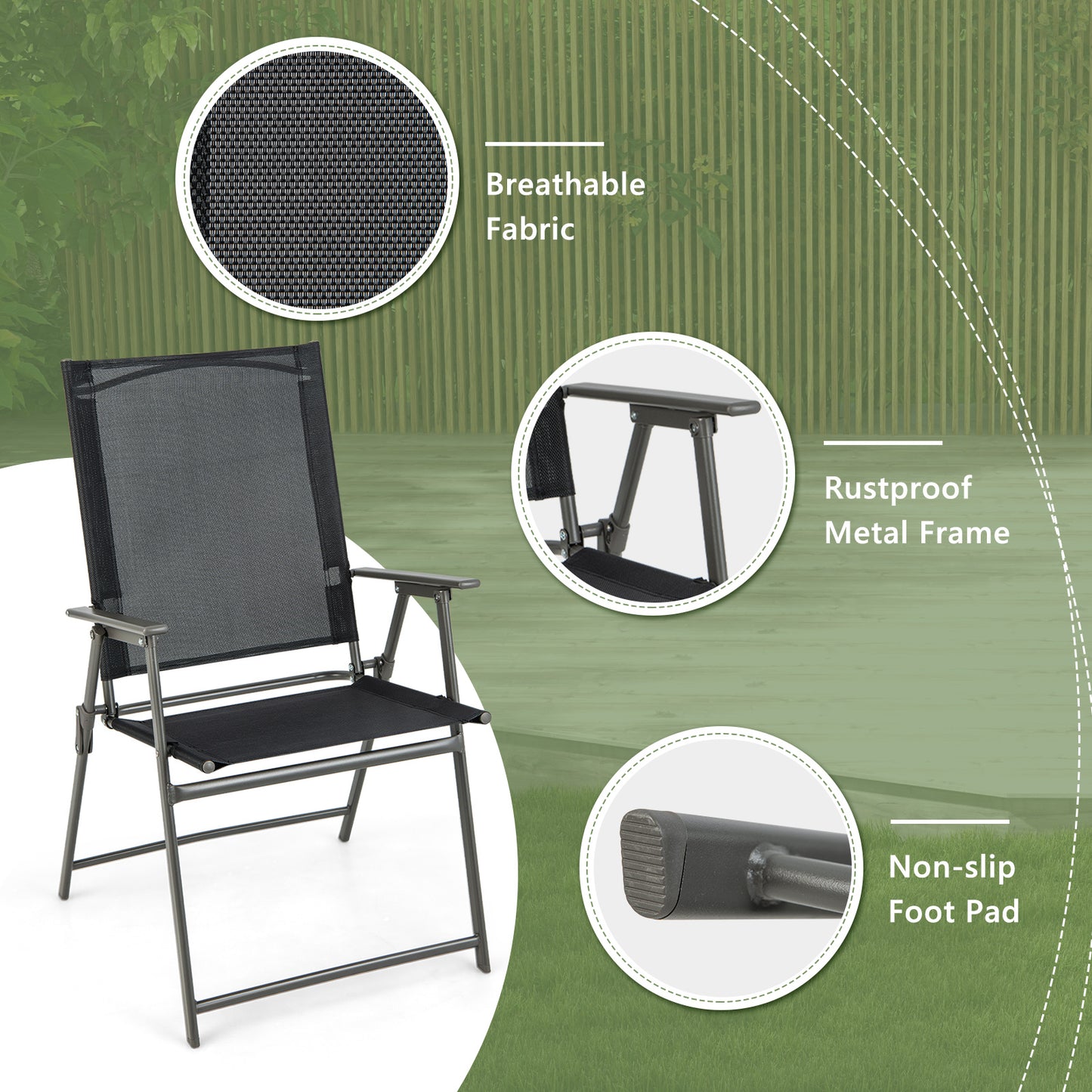 Folding Patio Chairs Set of 4 with Metal Frame