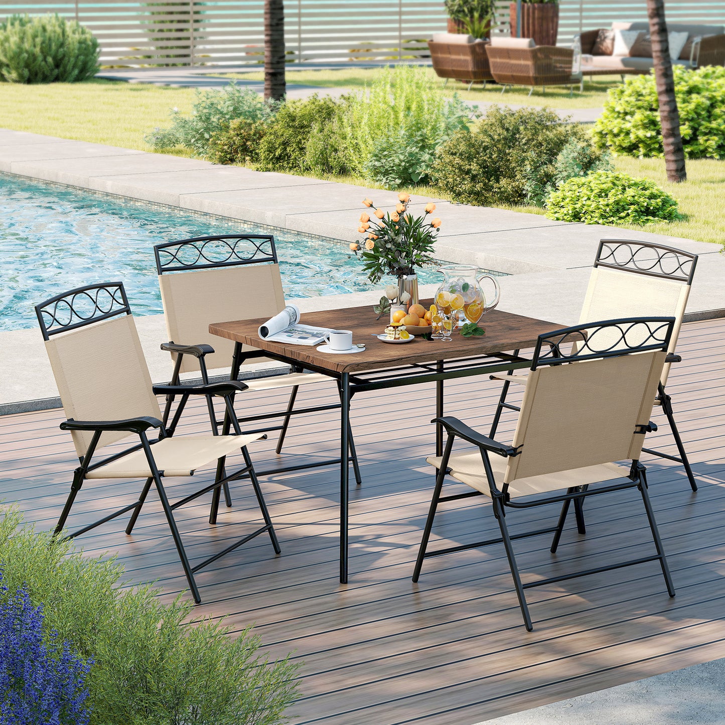 Folding Patio Dining Chairs Set of 4 with Armrests