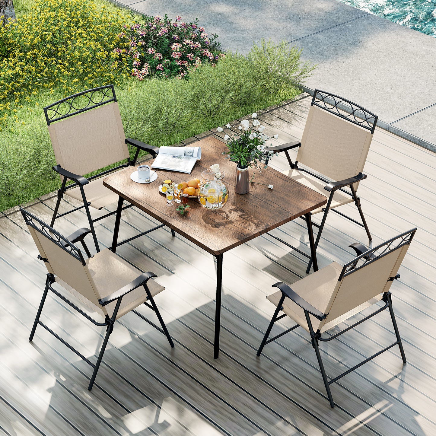 Folding Patio Dining Chairs Set of 4 with Armrests