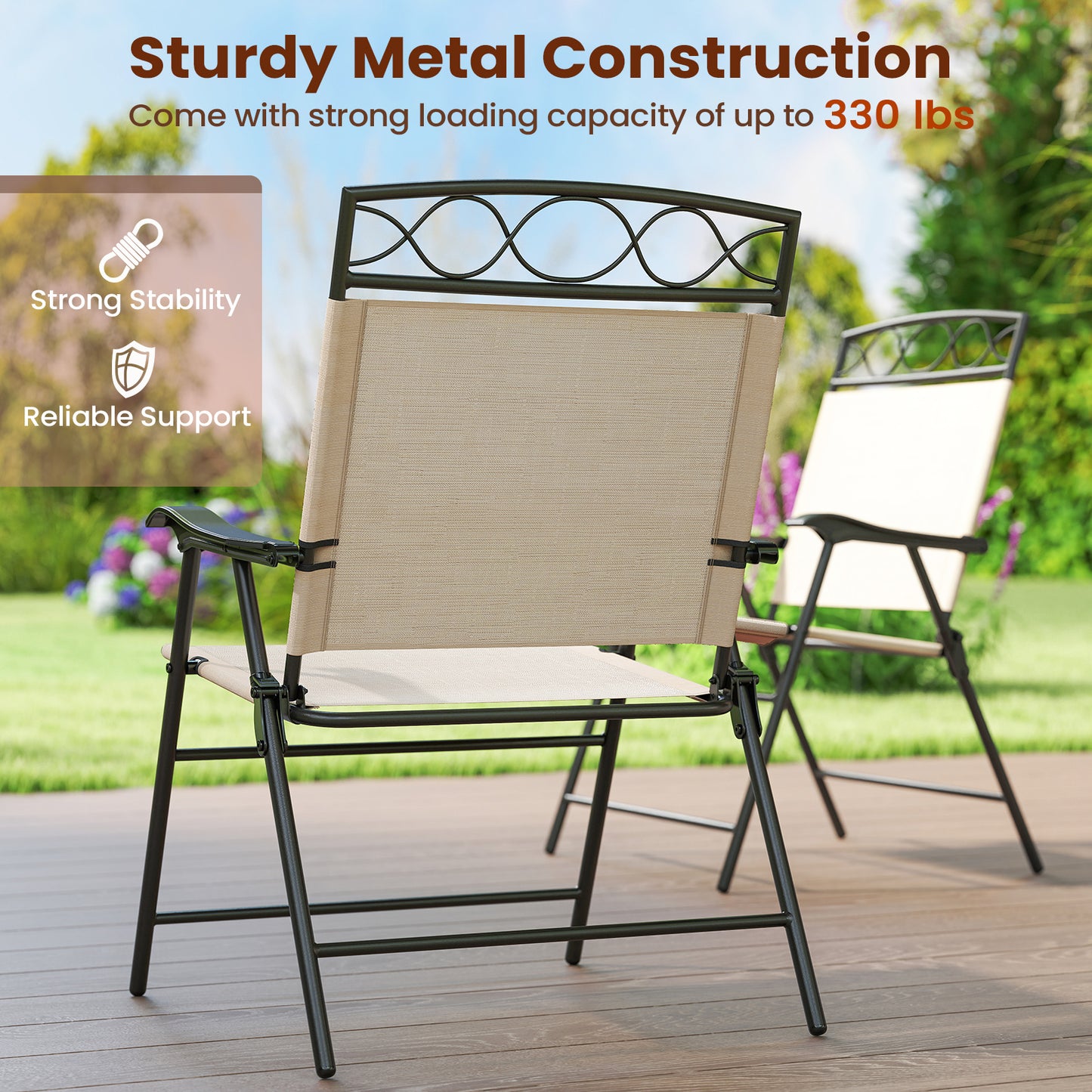 Folding Patio Dining Chairs Set of 4 with Armrests