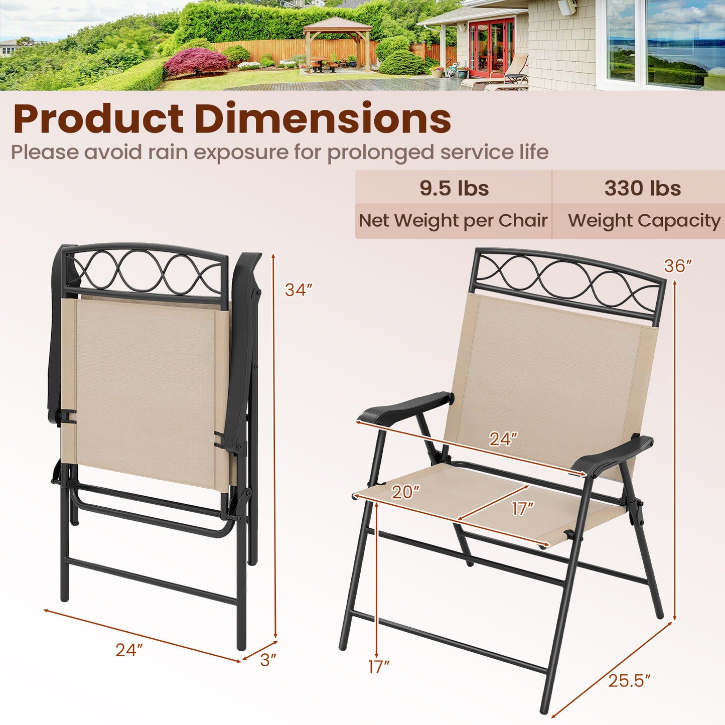 Folding Patio Dining Chairs Set of 4 with Armrests