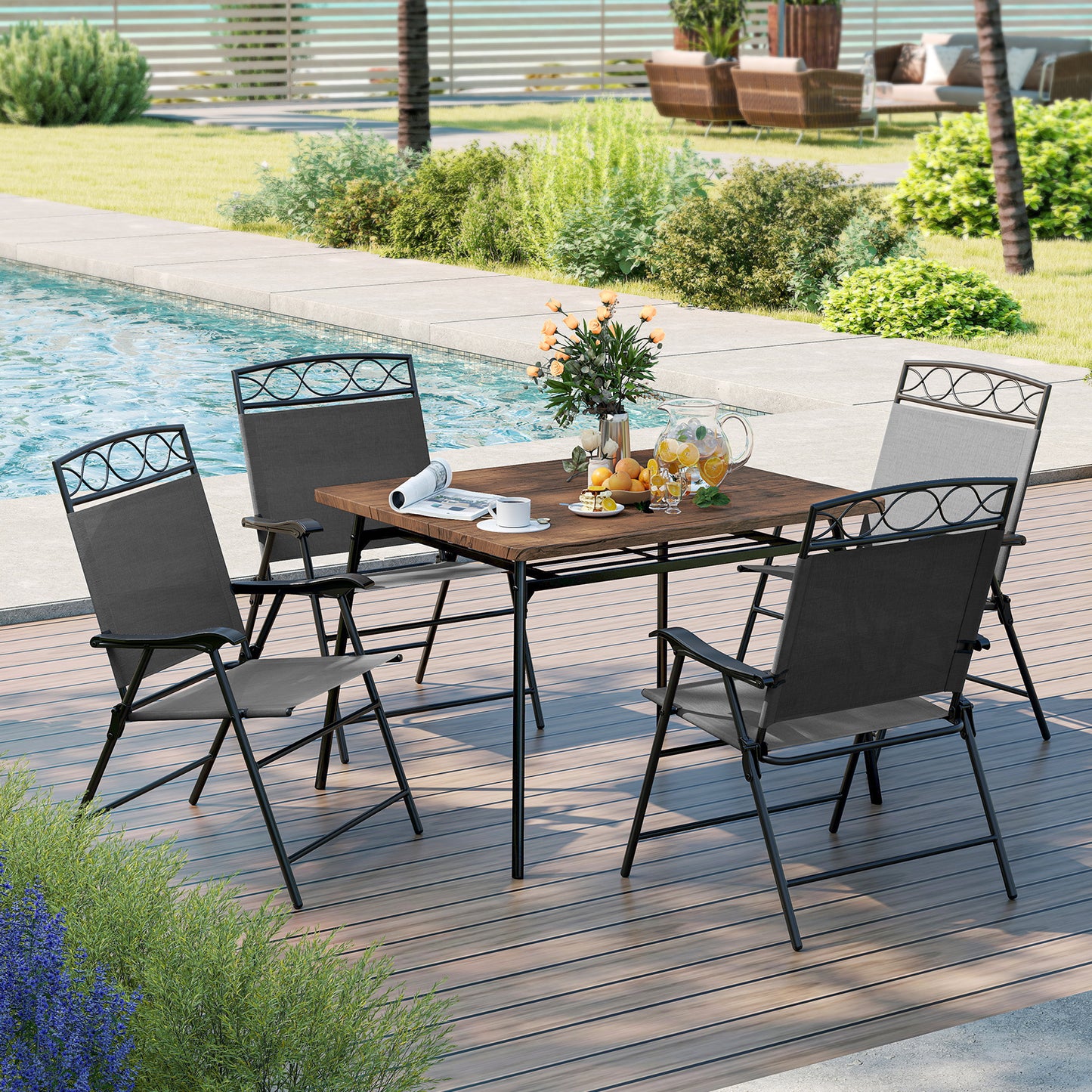 Folding Patio Dining Chairs Set of 4 with Armrests