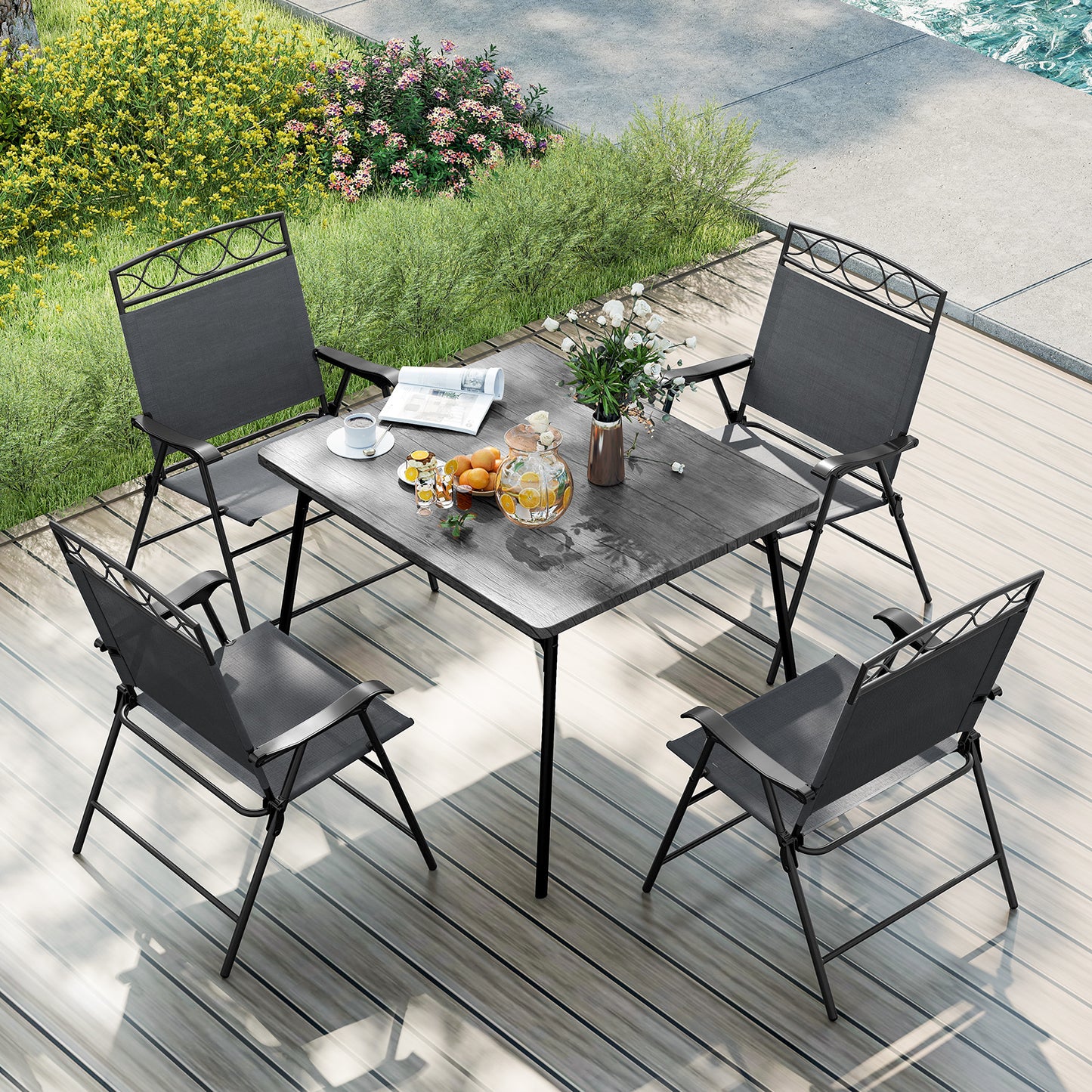 Folding Patio Dining Chairs Set of 4 with Armrests