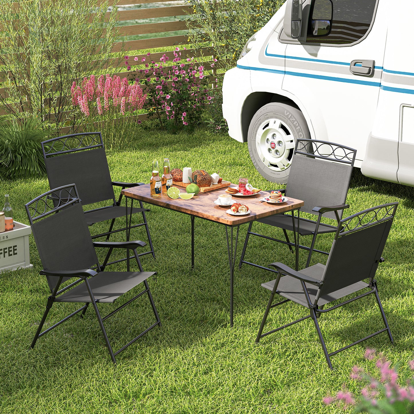 Folding Patio Dining Chairs Set of 4 with Armrests