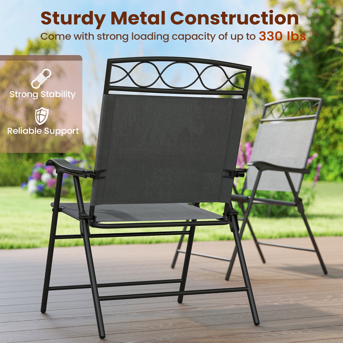 Folding Patio Dining Chairs Set of 4 with Armrests