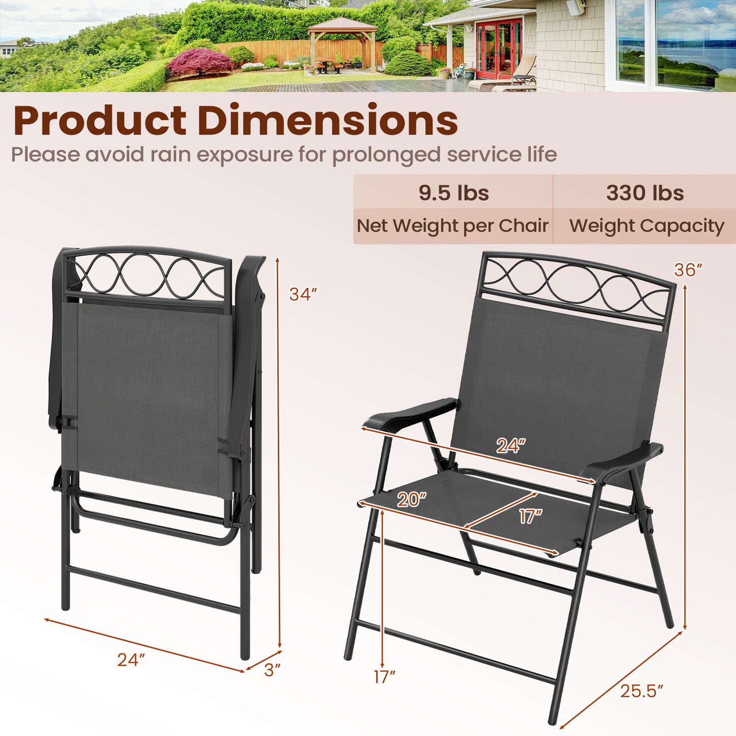 Folding Patio Dining Chairs Set of 4 with Armrests