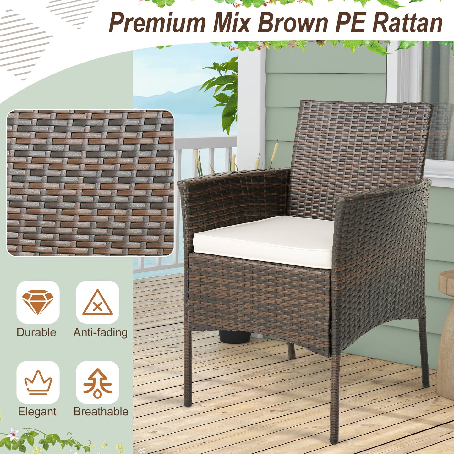 Patio Dining Chairs Set of 4 with Cushions and Armrests