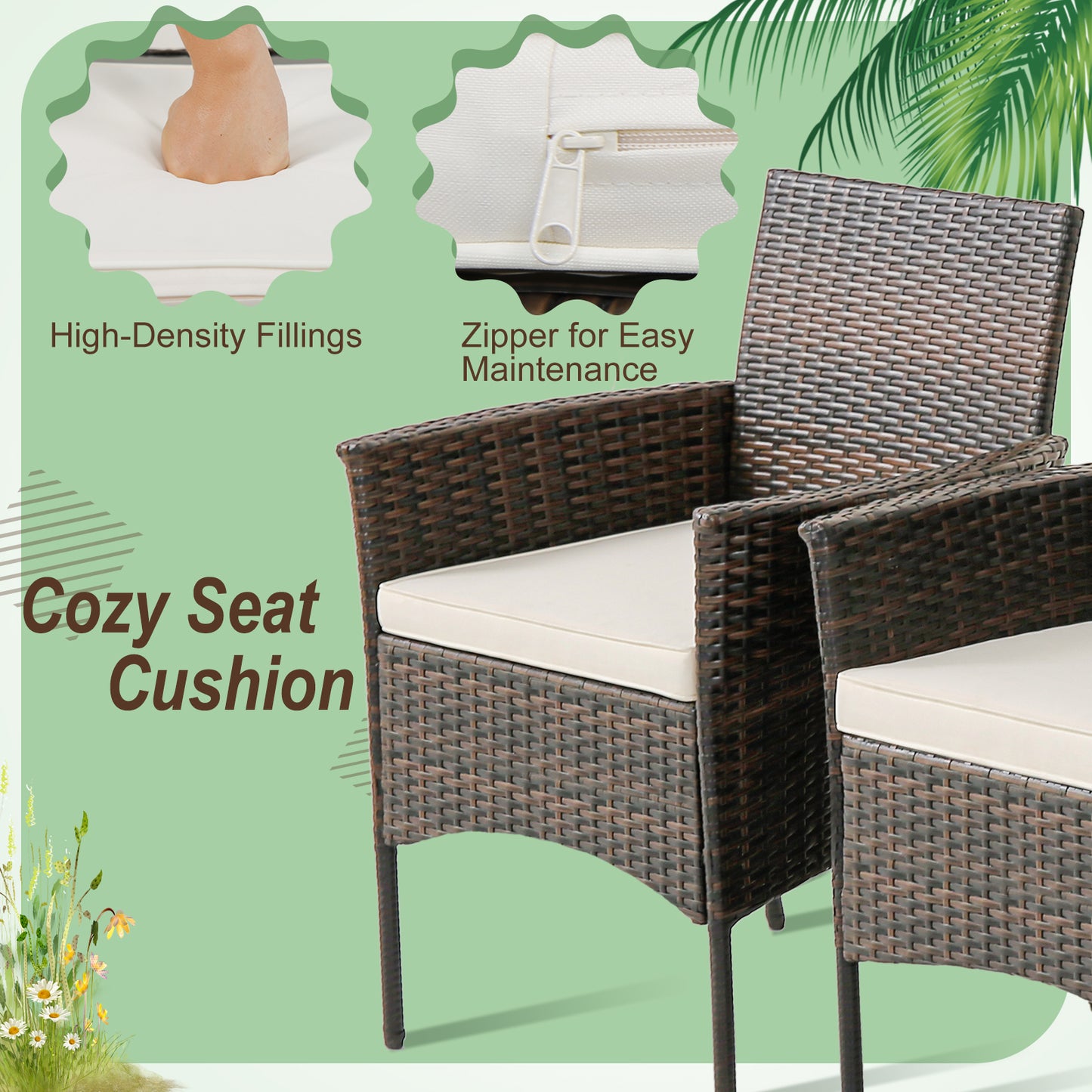 Patio Dining Chairs Set of 4 with Cushions and Armrests