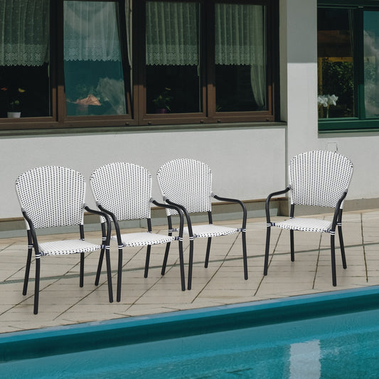 Stackable Patio Dining Chairs Set of 4 with Armrests White