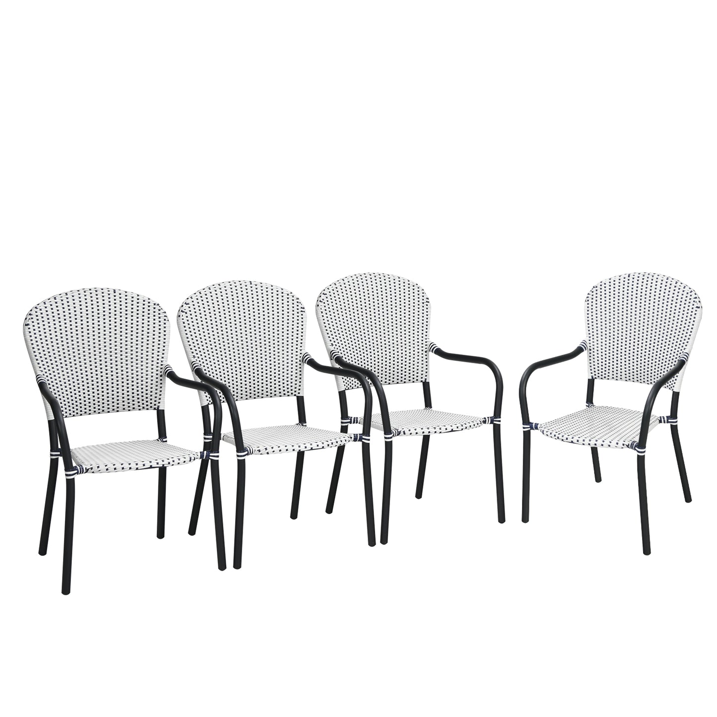 Stackable Patio Dining Chairs Set of 4 with Armrests White
