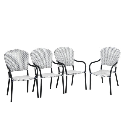 Stackable Patio Dining Chairs Set of 4 with Armrests White