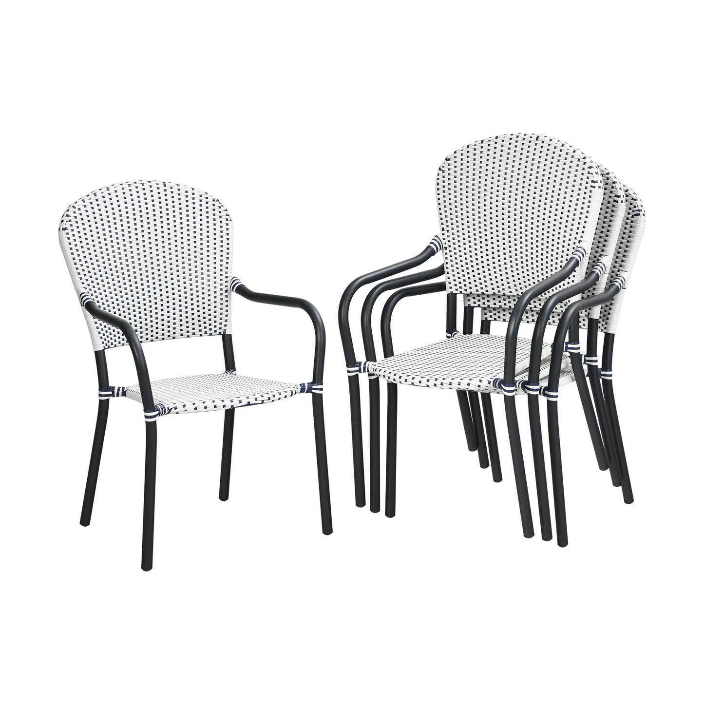 Stackable Patio Dining Chairs Set of 4 with Armrests White