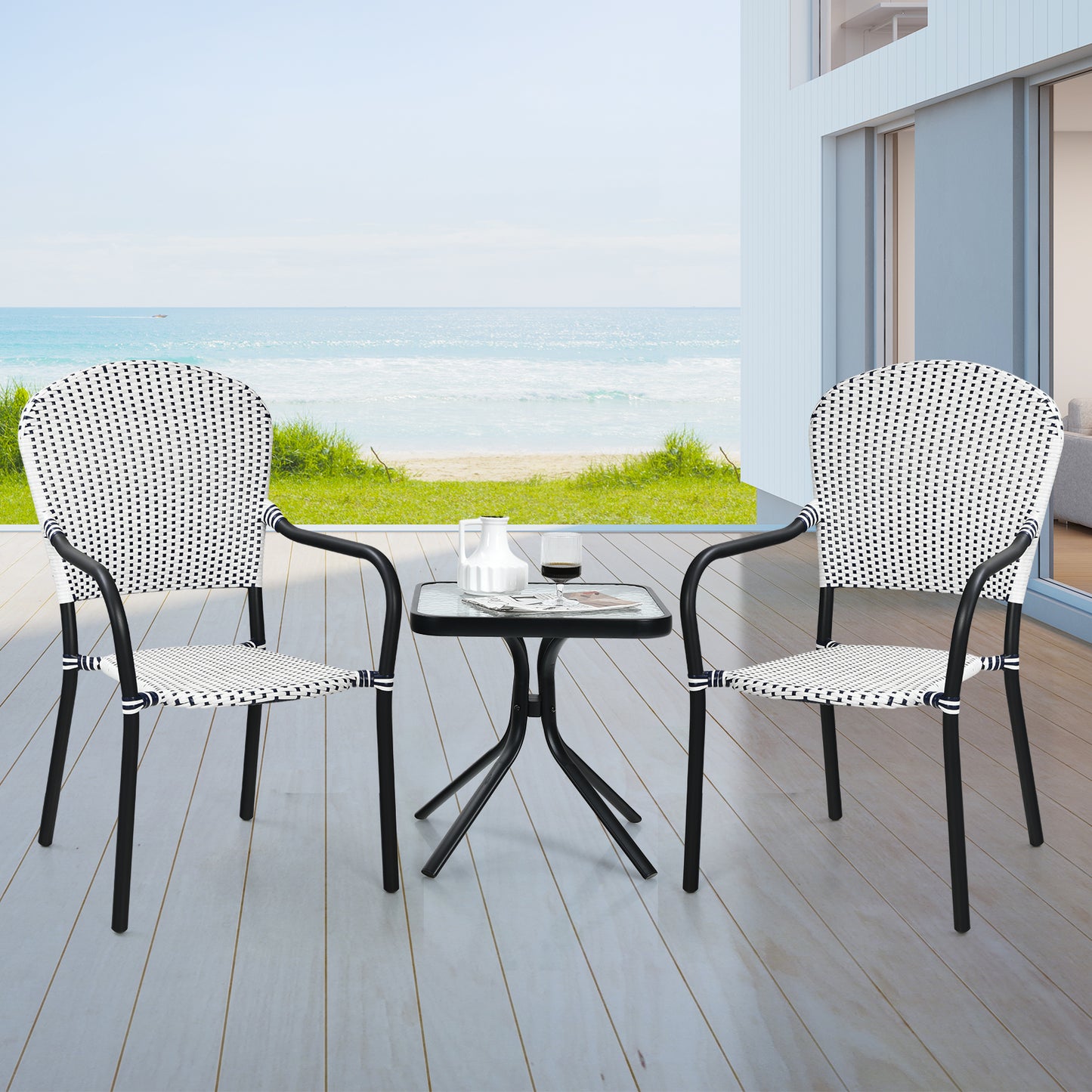Stackable Patio Dining Chairs Set of 4 with Armrests White