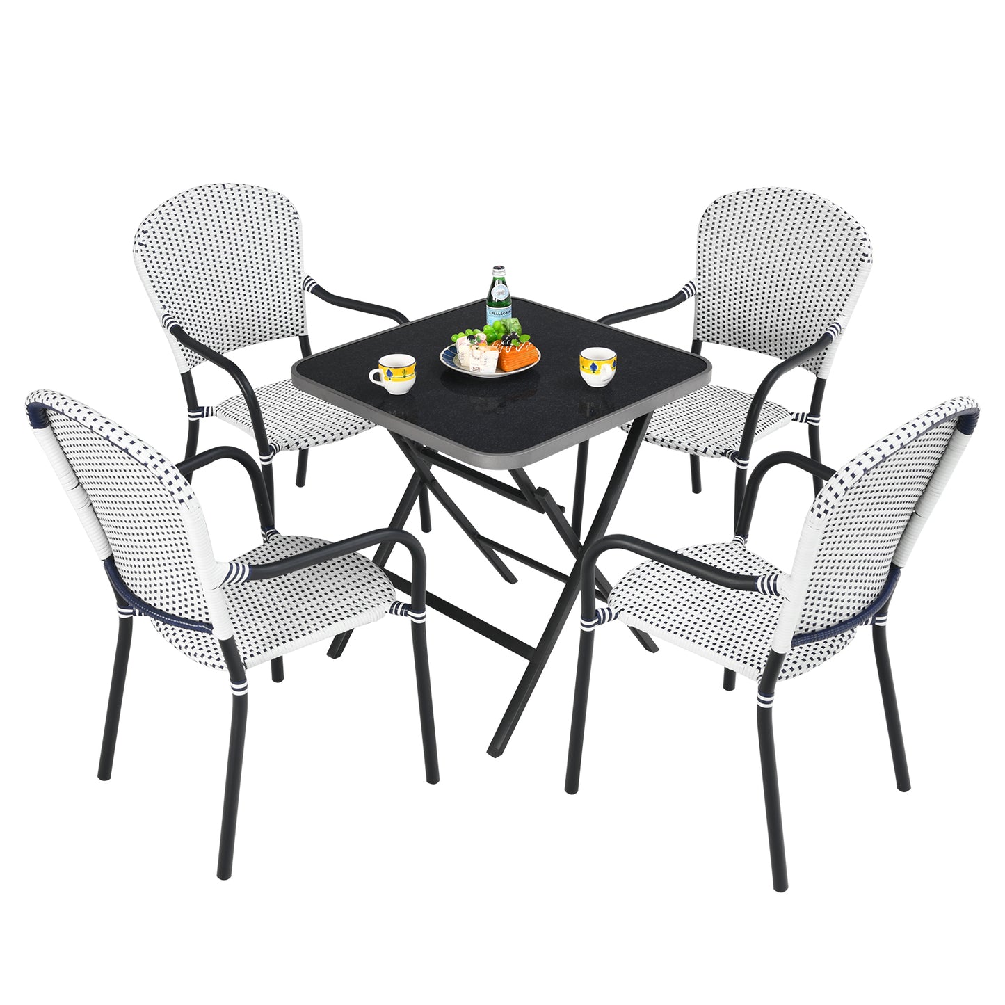 Stackable Patio Dining Chairs Set of 4 with Armrests White