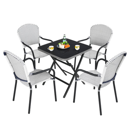 Stackable Patio Dining Chairs Set of 4 with Armrests White