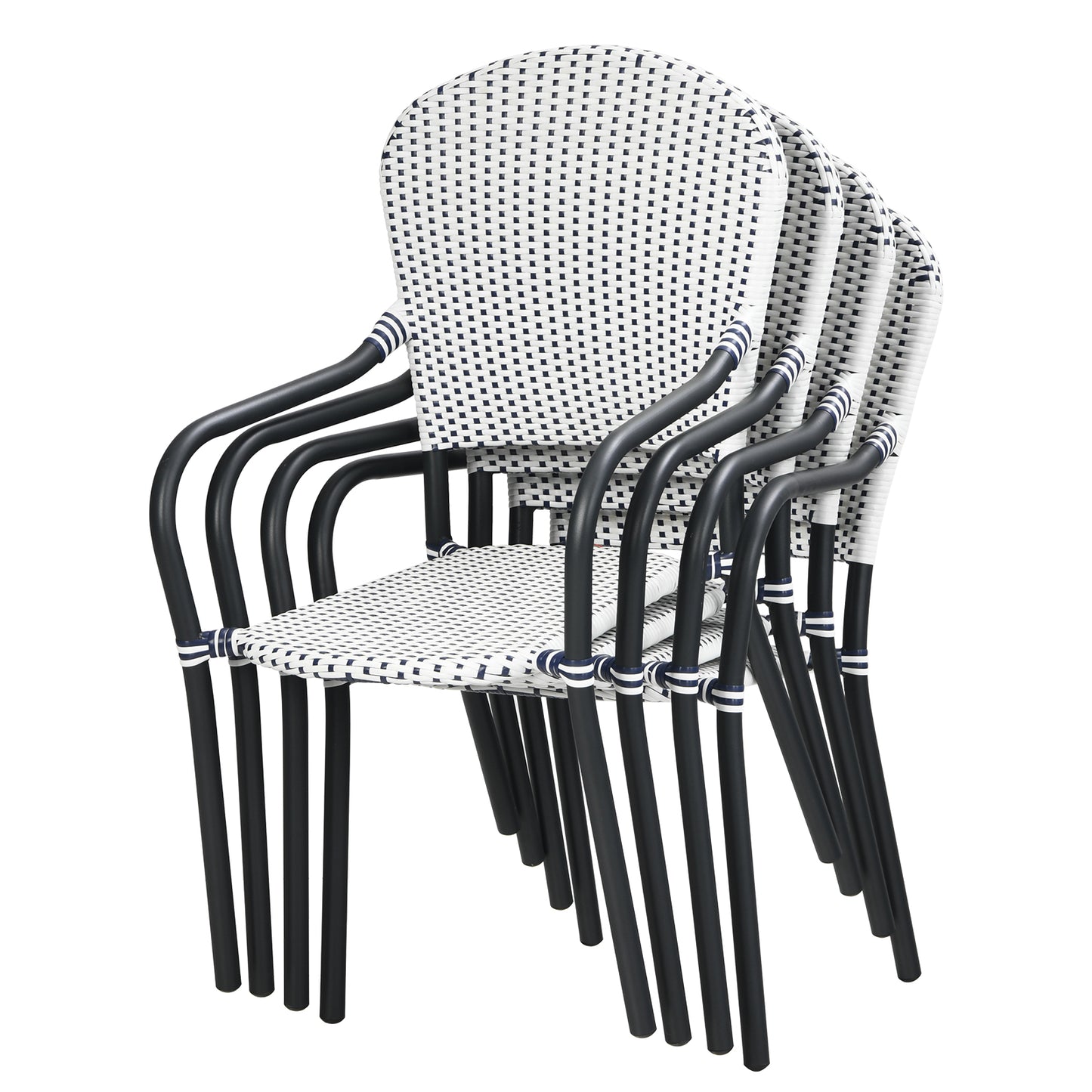 Stackable Patio Dining Chairs Set of 4 with Armrests White