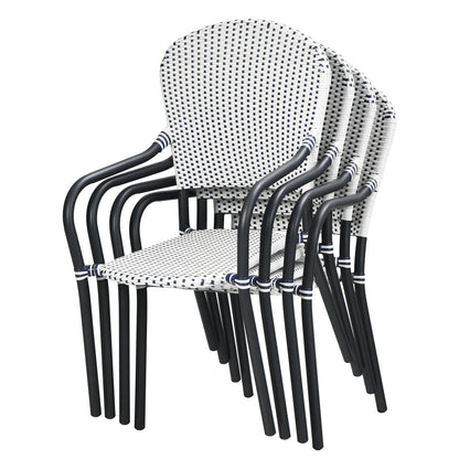 Stackable Patio Dining Chairs Set of 4 with Armrests White