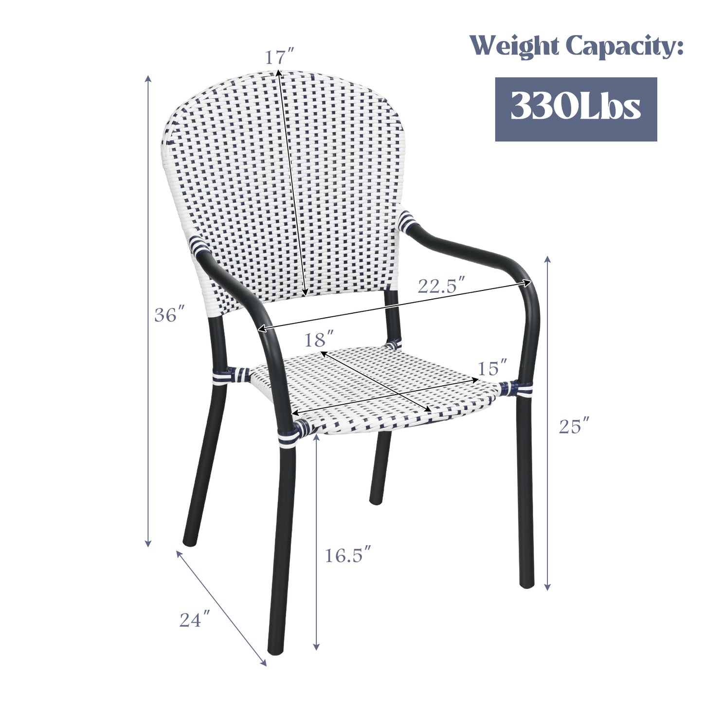 Stackable Patio Dining Chairs Set of 4 with Armrests White