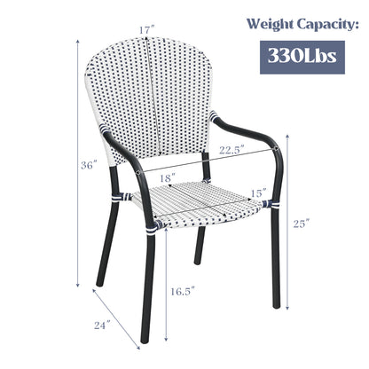 Stackable Patio Dining Chairs Set of 4 with Armrests White