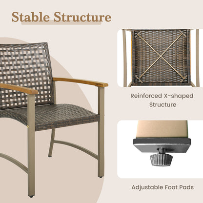 Patio Rattan Dining Chairs with Acacia Wood Armrests, Set of 4