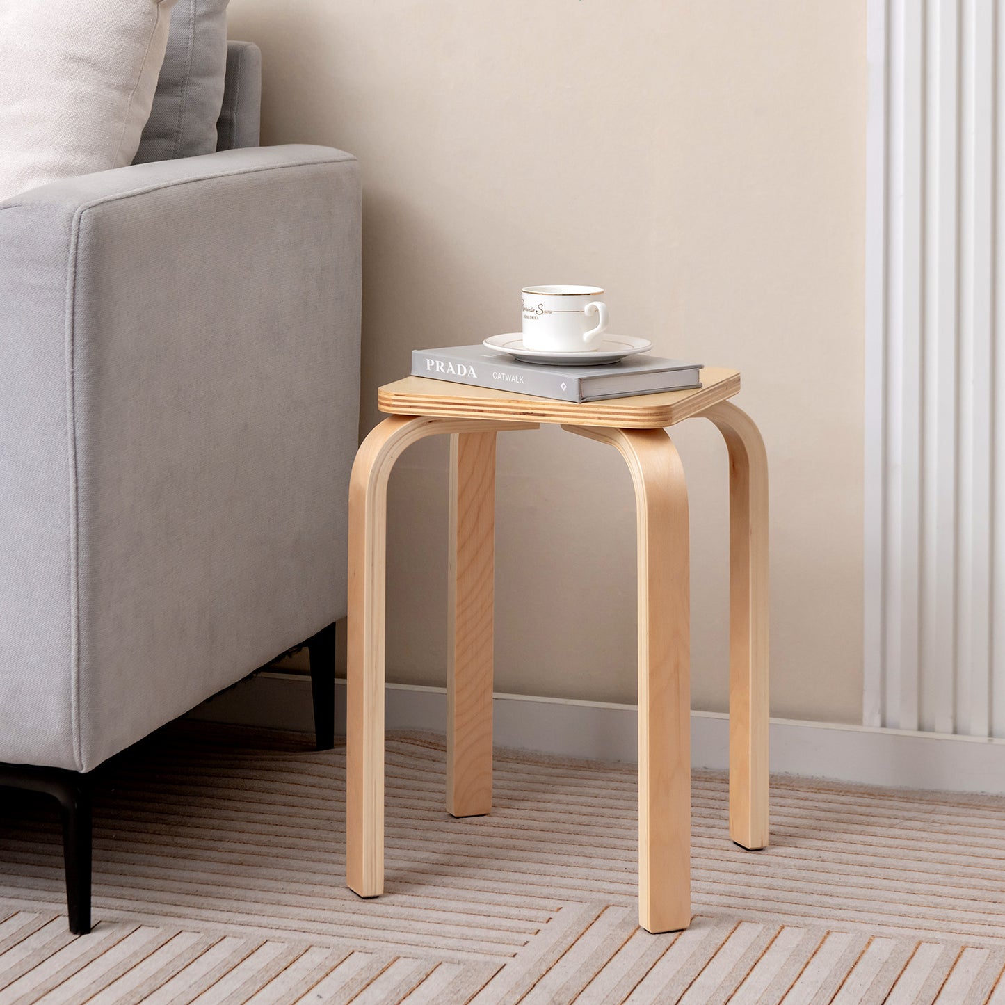 Square Wooden Stools Set of 4 with Anti-Slip Pads