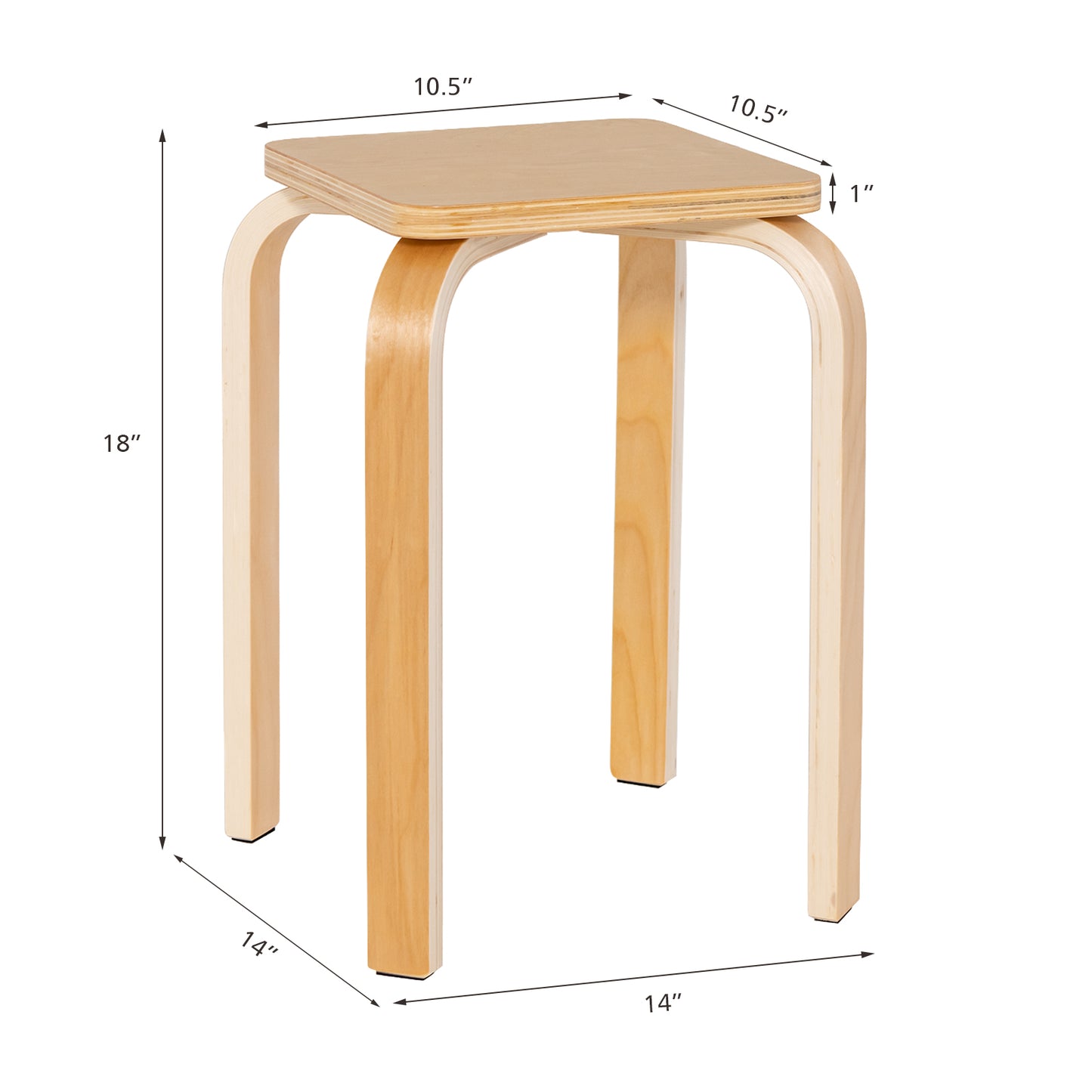 Square Wooden Stools Set of 4 with Anti-Slip Pads